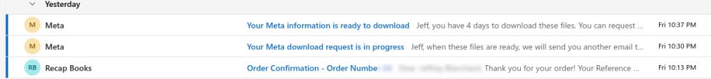 Should I Leave Facebook? 3 ways to save your memories! Email from meta showing 7 minutes from request to download